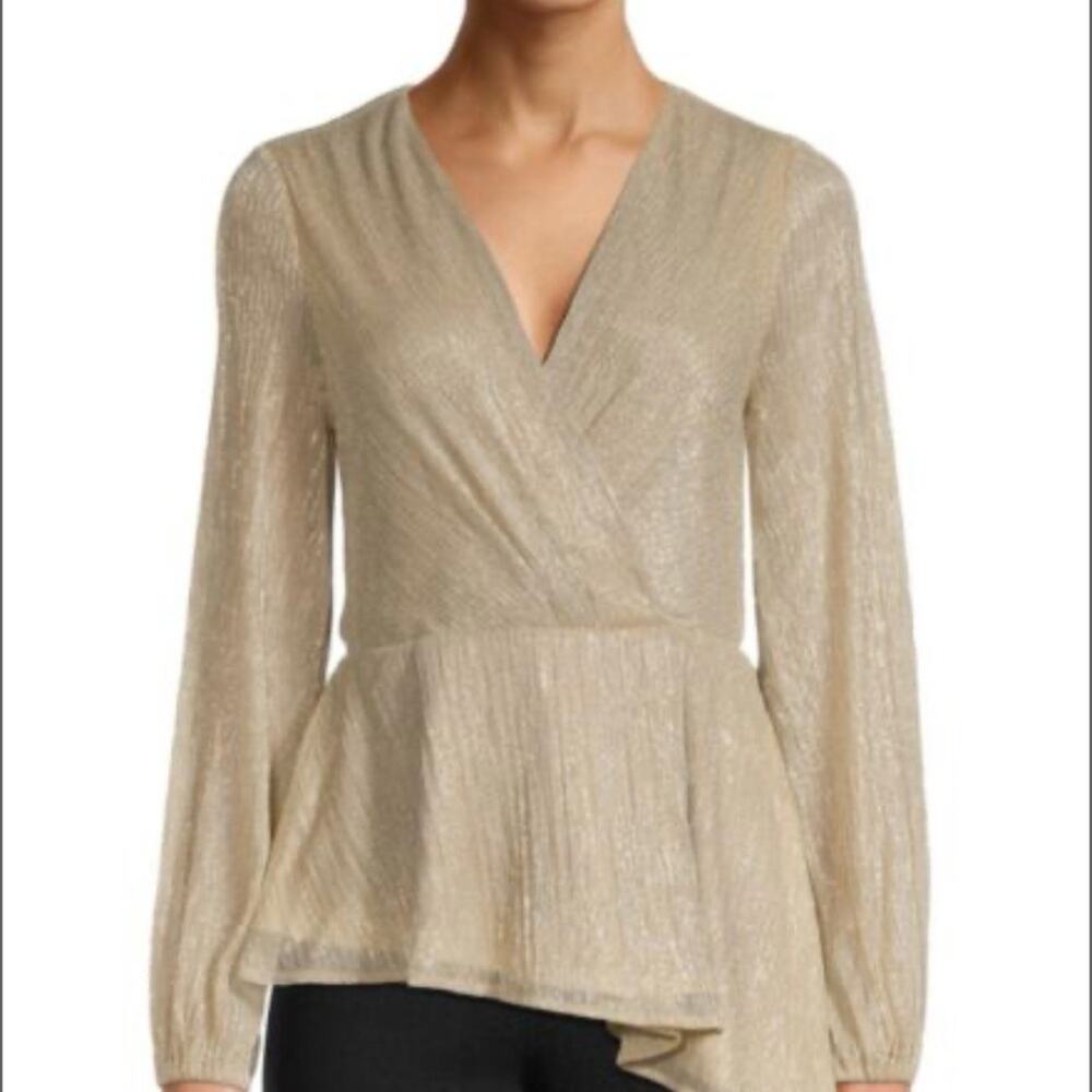 BCBGMAXAZRIA Metallic Peplum Top